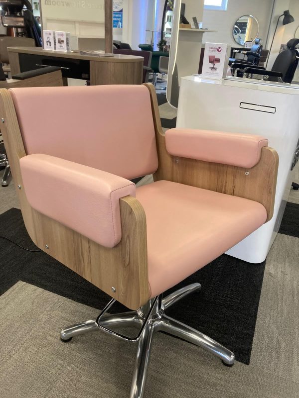 Eden Styling Chair Ex-Display Discontinued (Fabric Light Rose, Laminate Warm Cherry Wood) Sale