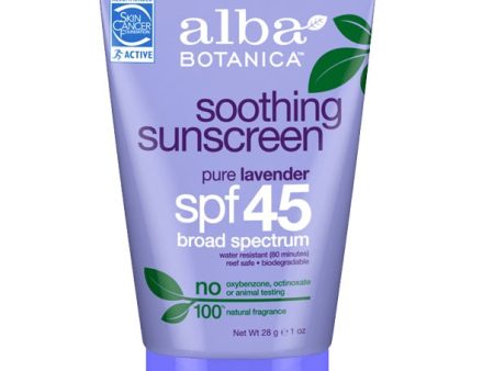 ALBA BOTANICA - Very Emollient Soothing Sunscreen Pure Lavender SPF45 - 1 oz. (28 g) Online Hot Sale