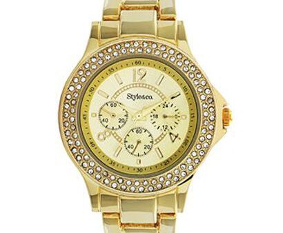 Style&Co Women s Gold-Tone Crystal Bezel Multifunction Watch SC1254 on Sale