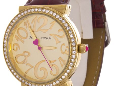 Betsey Johnson Women s Gold-tone Leather Strap Crystal Watch BJ00171-03 on Sale