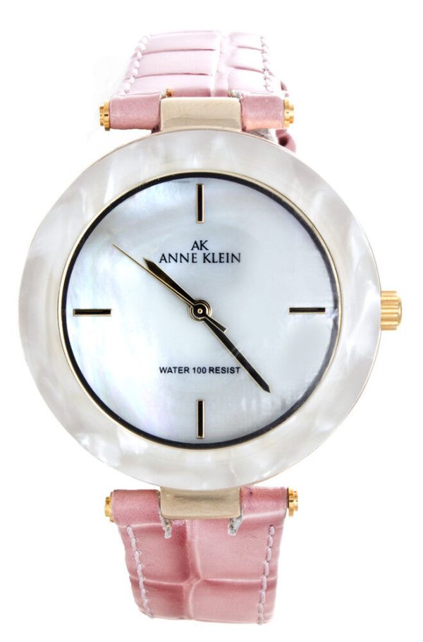 Anne Klein Pink Mother of Pearl Dial Leather Strap Watch 10 9852 For Sale