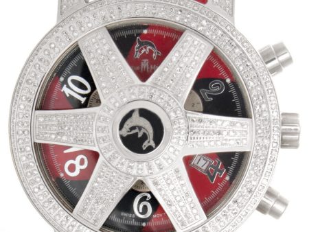 Techno Master Mens Red & Black Dial 4ct Diamond Red Strap Watch TM-2081 51mm For Sale