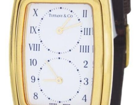 Tiffany & Co Unisex Rectangle Two Time Zones White Dial Swiss Quartz Watch Hot on Sale