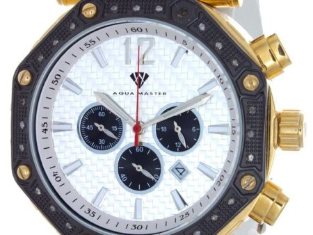 Aqua Master Men s Steel Case Leather Chrono Diamond Quartz Silver Dial Watch For Discount