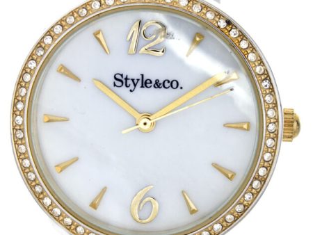 Style&Co Women s Mother of Pearl Dial Black Leather Band Watch SC1177 Online Hot Sale