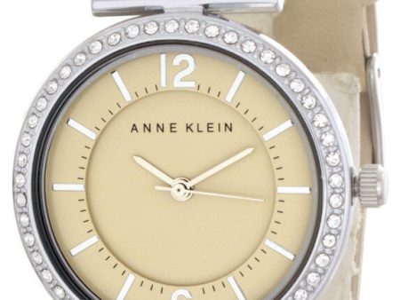 Anne Klein Women s Beige Dial Beige Leather Strap Watch W  Crystals AK 2609TNTN Online now