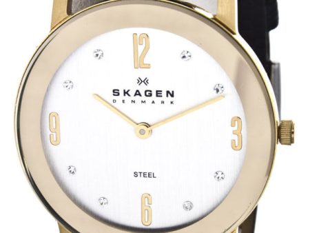 Skagen Women s  Silver Dial Black Leather Band Watch 39LGG2 on Sale