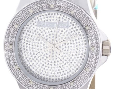 Swiss Master Women s Round Case Silver Dial White Band Genuine Diamond Watch on Sale