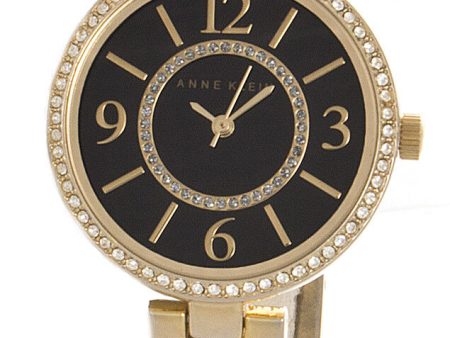 Anne Klein Women s Black Dial Gold Tone Bracelet Diamond Bezel Watch AK 2580 Supply