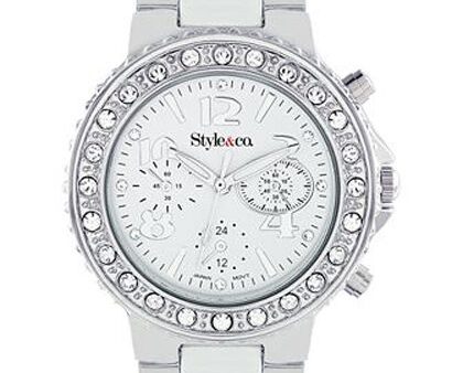 Style&Co Stainless Steel Crystals on Bezel Black Dial Women s Watch SC1221 For Discount