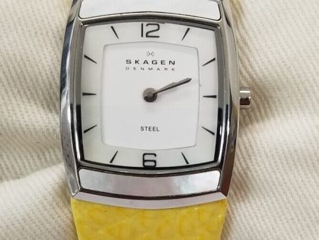 Skagen 855SSLY Denmark White Dial Yellow Leather Strap Women s Watch Cheap