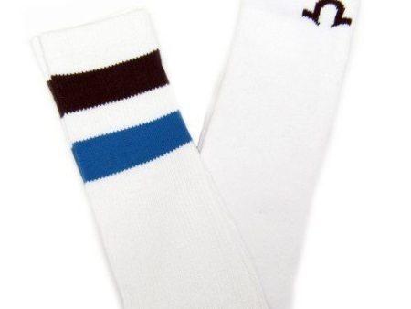 True Religion Men s Athletic Tube Sock Brown   Blue Striped Sock Size10-13 Hot on Sale