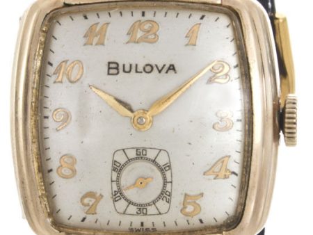 Vintage Bulova Unisex Wind Up Mechanical Black Leather Band Watch A770156 For Cheap