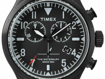 Timex The Waterbury Chronograph Date Black Leather Men s Watch TW2R12700 For Sale