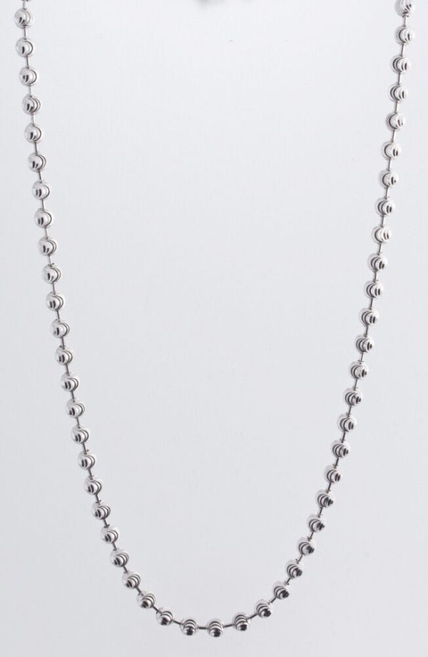 Unisex  Silver Tone 2.5mm Moon Cut Sterling Silver Bead 18 Inch Chain Necklace For Sale