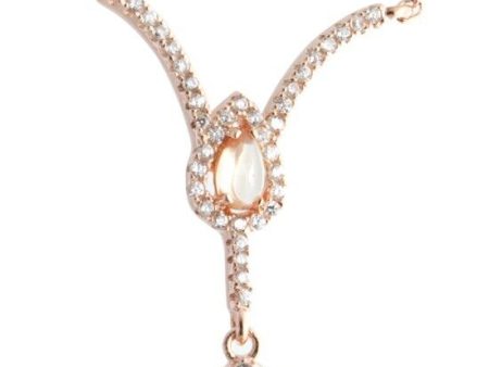 18k Gold Plated V-Shape Lab Made Diamonds Beige Stone Women s Silver Necklace Online Hot Sale