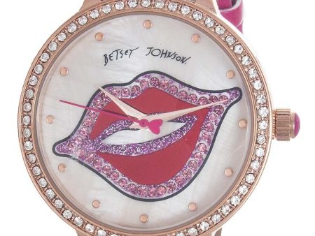 Betsey Johnson White Mop Dial Pink Leather Band Watch 259114RGD Online now