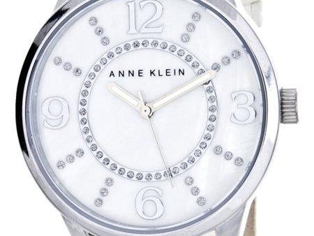 Anne Klein Women s Mother of Pearl Dial White Leather Band AK 1767MPWT Cheap