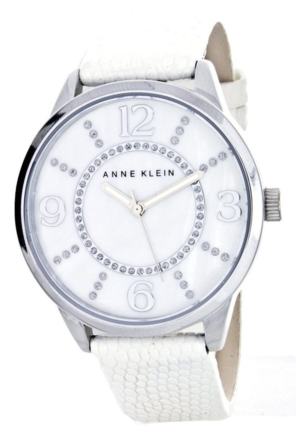 Anne Klein Women s Mother of Pearl Dial White Leather Band AK 1767MPWT Cheap