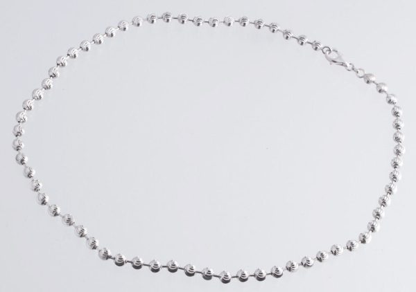 Unisex  Silver Tone 2.5mm Moon Cut Sterling Silver Bead 18 Inch Chain Necklace For Sale